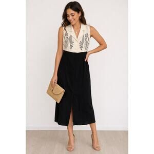 MHM Melissa Harper Black Cream Embroidered Midi Dress Womens Size 12